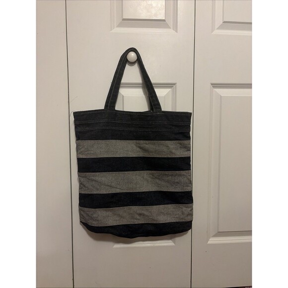 CONVERSE One Star Blue/Gray Stripe Stitched Denim Tote Bag 16"x18"x3" 1974 Logo - Picture 4 of 6